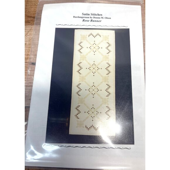 Satin Stitches Rose Runner Pattern Hardanger Embroidery Design By Donna M. Olson - Picture 2 of 3
